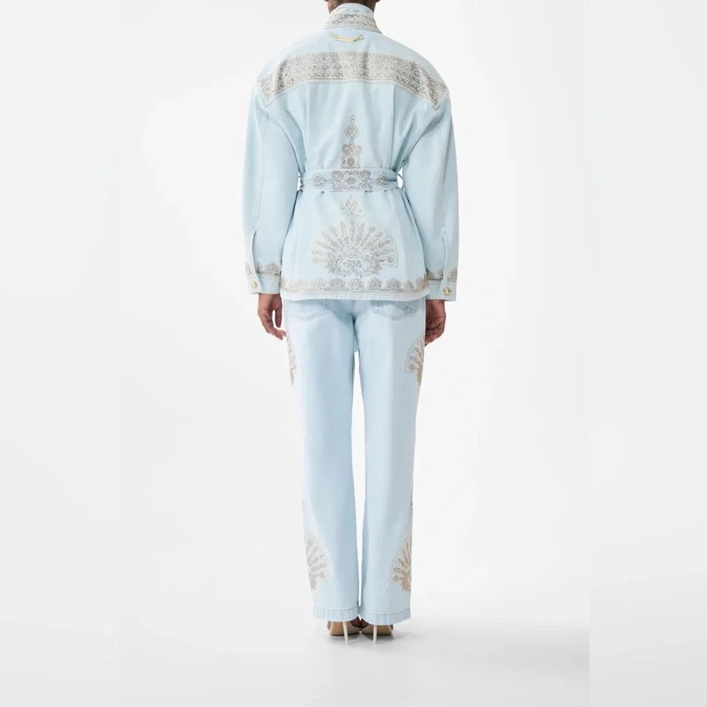 $1000 Camilla Jacket Light Blue Size S Alika Istanbul Alchemy High Neck Cotton - Picture 7 of 8